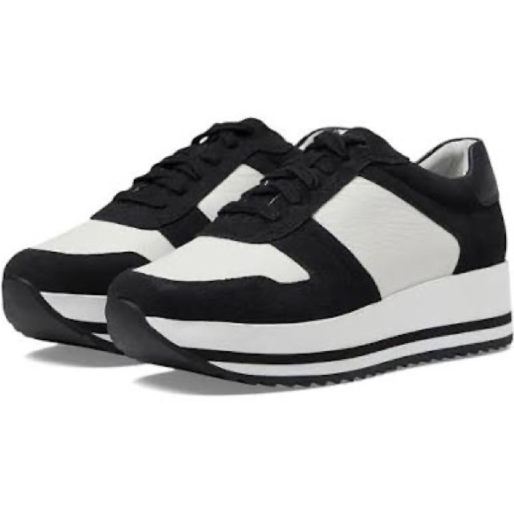 Johnston & Murphy Black and White Platform Lace-Up Sneakers